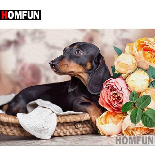 HOMFUN 5D DIY Diamond Painting Full Square/Round Drill "Animal dog" 3D Embroidery Cross Stitch gift Home Decor A09994