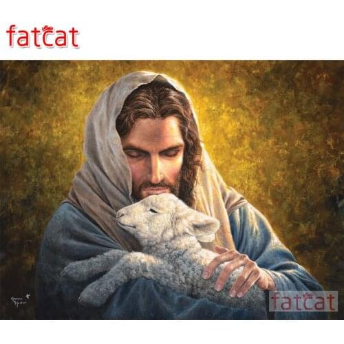 FATCAT 5d diy diamond painting Jesus Lamb animals full square round drill diamond embroidery rhinestone home decoration AE2253