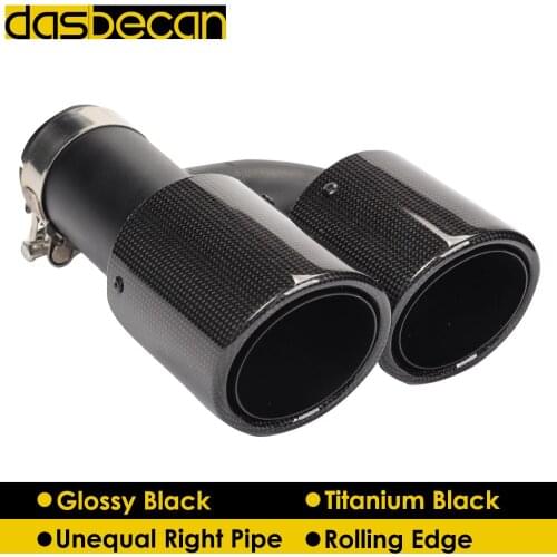 Dasbecan Car Dual H Model Muffler Titanium Exhaust Tips Unequal Glossy Carbon Fiber Exhaust Pipe Right Rolling End Tip Universal