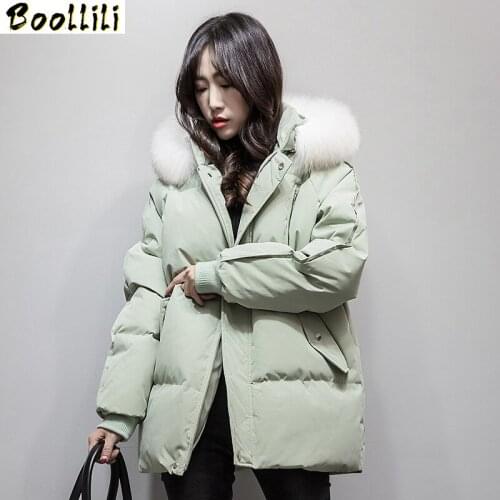 Boollili 2020 Duck Down Jacket Woman Hooded Warm Winter Coat Women Raccoon Fur Collar Koran Fashion Womens Down Jackets