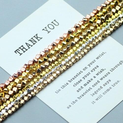3/4mm Twisted Faceted Hematite Beads Gold Silver Charms Natural Stone Spacer loose Beads for Jewelry Making Bracelet DIY Finding