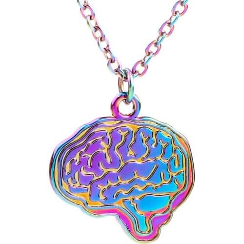 10pcs Rainbow Color Alloy Brain nervous element Necklace free Stainless Steel Chain for Women Girl Xmas Party Jewelry gifts
