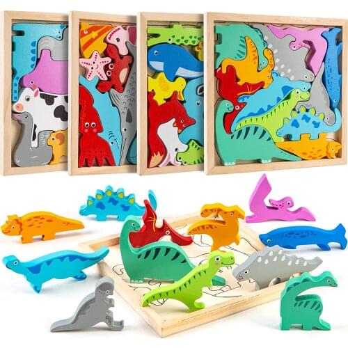 Children Pre-school Magination Intellectual Educational Toy for Toddler Gift Kids 3D Puzzle Wooden Tangram Board Math Game Toys
