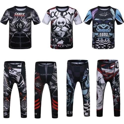 Kids MMA BJJ Fitness Tracksuit Rashguard T Shirts+Pants Rash Guard Boxing Jerseys Muay Thai Compression Kickboxing Sport Suits