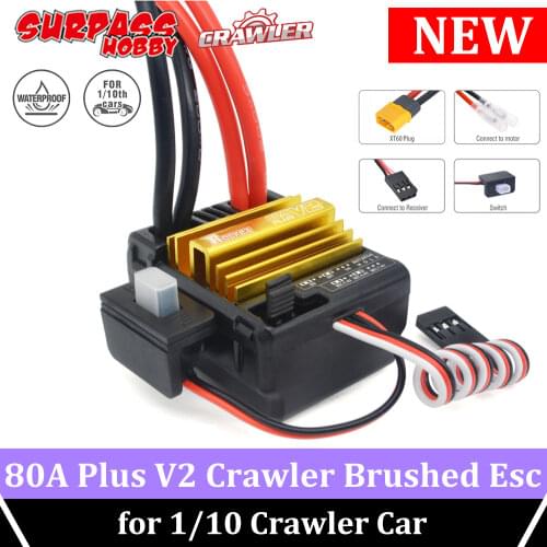 SURPASS HOBBY Brushed ESC 80A-PLUS V2 Rocket 2-3S Lipo 540PLUS V2 Brush Motor Electronic Speed Controller for 1/10 Crawler Car