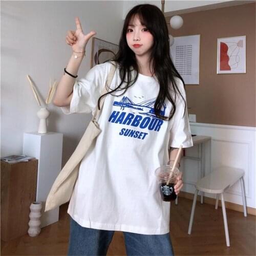 Womens T-shirts Tops Japanese Kawaii Ladies Ulzzang Lazy Loose Letter Print Ins Tshirt Female Korean Harajuku Clothes For Women
