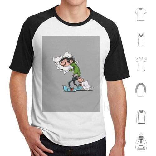 Gaston Lagaffe With Pillow-Grey T Shirt Cotton Men Diy Print Gaston Guus Lagaffe Flater Guust Veronica Magazine Gids Guide Tv