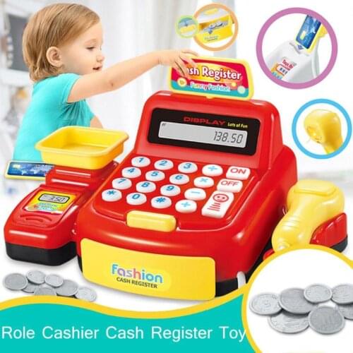 Simulated Supermarket Checkout Counter Role Cashier Cash Register Toy Kids Pretend Play Toys Electronic Toys for Children Gifts