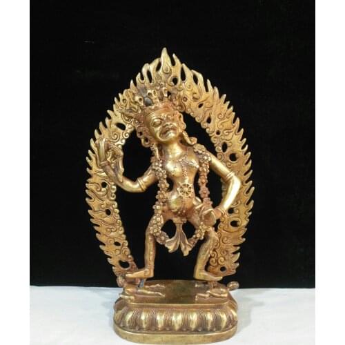 12"Chinese temple collection Old Bronze brass Daikoku Tenjin Vajra Bodhisattva Ornaments Town House Exorcism