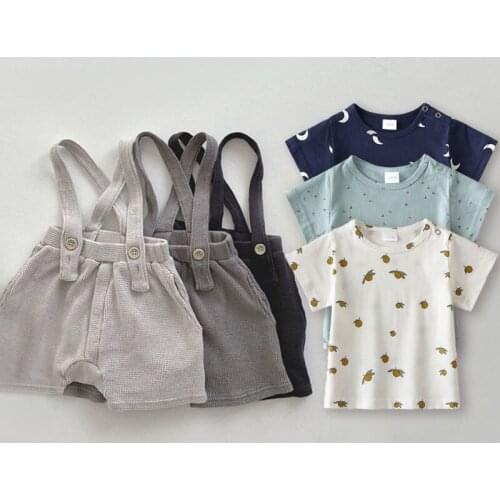 Baby Boy Clothes Set Summer Gentleman Birthday Suits Newborn Party Dress Cotton Solid T-shirt + Overalls Pant Infant Toddler Set