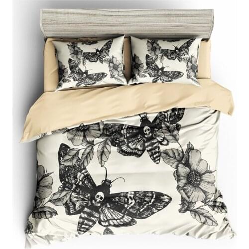 3D Digital Printing Hand-painted Head Hawk Moth and Flowers Duvet Cover Sets