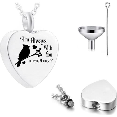 Cremation Jewelry Heart-Shaped Angel Wing Pendant Stainless Steel Urn Necklace Commemorating The Deceased Family/Pet