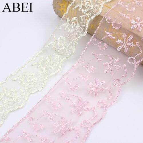 5yards Embroidered Organza Lace Ribbon For Wedding Party Dress DIY Sewing Doll Clothes lace fabric trims Handmade Patchwork lace
