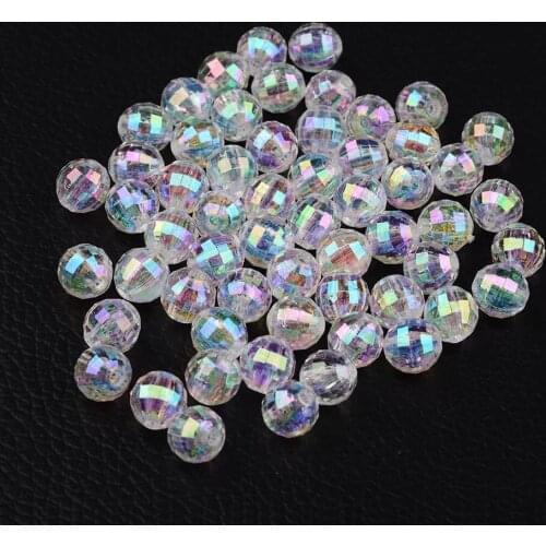 Hot Sale Cut Transparent AB Colorful Ground Ball Acrylic PS Epoxy Resin Glue round Beads a String of Beads Bracelet Jewelry