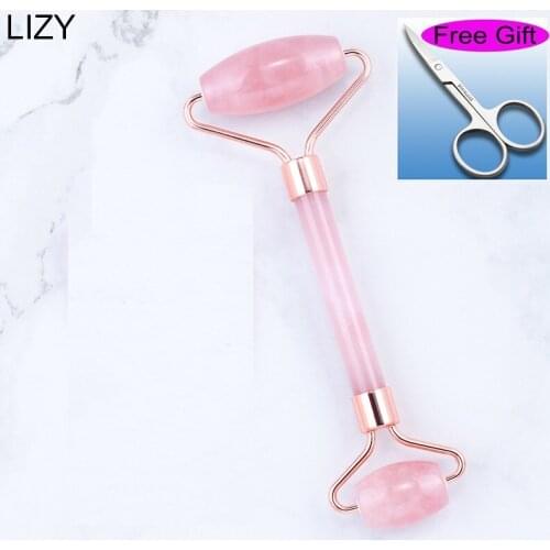 LIZY High Quality Jade Stone Roller Rose Quartz Face Lift Massager Double Headed Massage Facial Roller Wrinkle Remover Beauty