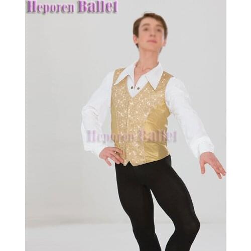 Male Ballet Light Yellow Sequined Vest Top Stage Performance Costume Male Companion Golden Sequin Embroider Jazz Dance Suit