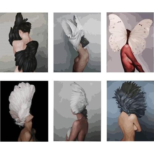 PAINTMAKE Oil Painting By Numbers Animals Girl Hand Painted On Canvas DIY Pictures By Number Wing Figure Kits Home Decoration