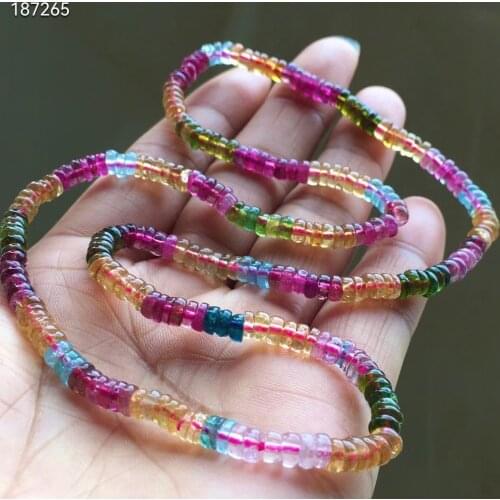Genuine Natural Colorful Tourmaline Rainbow Quartz Bracelet 5mm Brazil 3 Laps Abacus Clear Beads Women Fashion AAAAAA