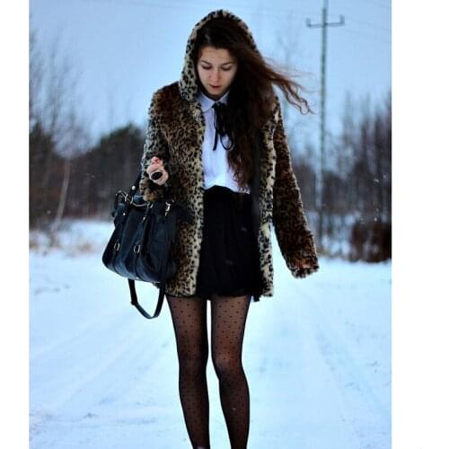 2018 New Women Hooded Leopard High Faux Rabbit Fur Coat Thick Warm Long Sleeve Female Jacket Veste De Femme Mince Et Mince