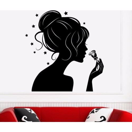 NEW Wall Stickers Home Decor Living Room Girl Silhouette Decal Star Sticker Beauty Hair Salon Barbershop Decor Art Mural LA096