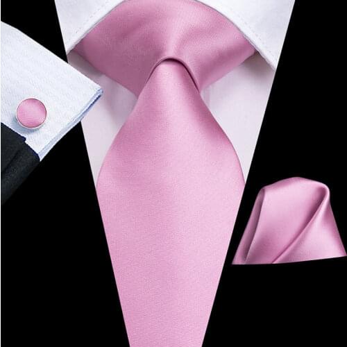 Hi-Tie 100% Silk Solid Pink Gold Mens Tie Set 8.5cm Blue Wedding Ties For Men New Design Hanky Cufflinks Quality Necktie
