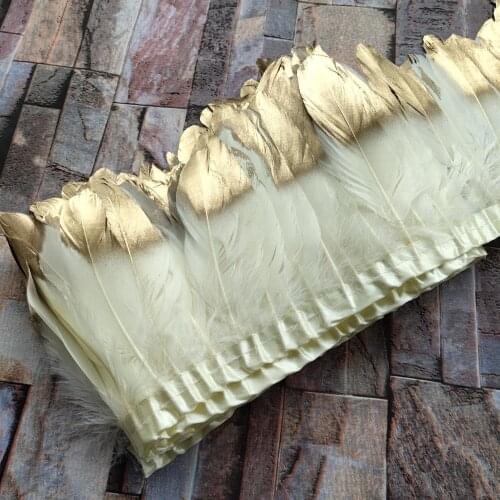 Wholesale 2 Meters Beautiful Beige Goose Feathers Ribbons 15-20cm/6-8 inches Cloth Belt DIY Dress Decoration Accessories