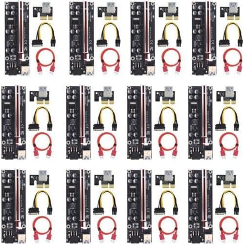 12Pcs VER009S Plus Riser Card SATA 1X to 16X 6Pin USB 3.0 Cable PCIE PCI-E PCI Express Adapter Extender Mining Miner