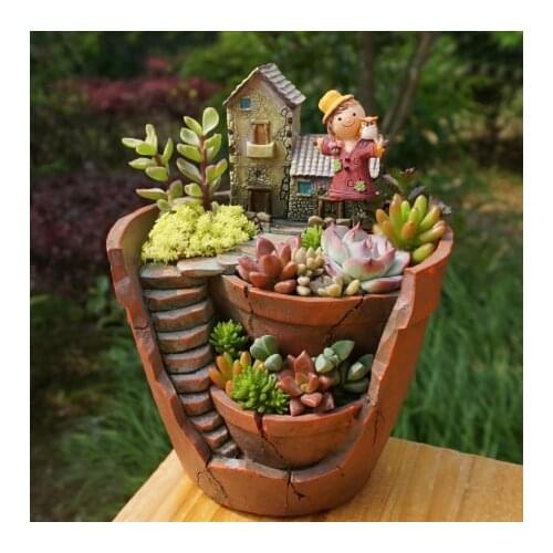 Resin Balcony Flower Pot For Succulent Plants Garden Decoration Flowerpot Planter Desktop Potted Room Micro Landscape
