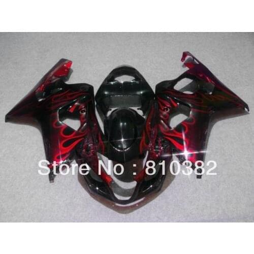 Full Fairing kit for GSXR600 750 04 05 GSXR600 GSXR750 GSX-R600 750 K4 2004 2005 Red flames black Fairings set SW79