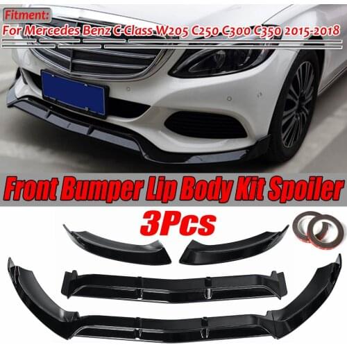 3Piece Car Front Bumper Splitter Lip Diffuser Guard Body Kit Spoiler For Mercedes For Benz C-Class W205 C250 C300 C350 2015-2018