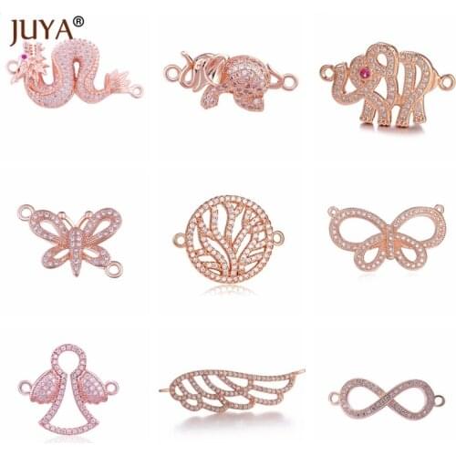Luxury Zircon Crystal Jewelry Findings Supplies Trendy Dragon/Elephant/Butterfly/Infinity/Angel/Tree Charms Connectors Accessory