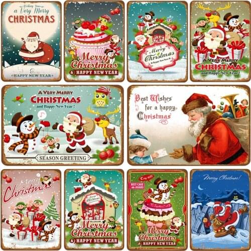 Christmas sign retro metal tin plate vintage iron painting wall decoration for bar garage home cafe pub restaurant gym