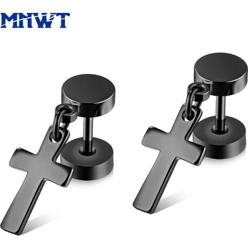 MNWT Unisex Cross Earrings For Men Stainless Steel Pendant Stud Earring Fashion Punk Rock Style Male Women Party Jewelry Gift