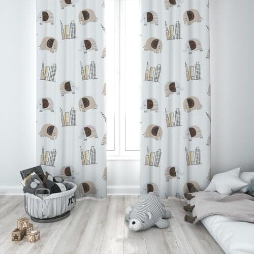 Curtains Children 3D Printed Decorative Items Home Childrens Room White Elephant Family Model 1368