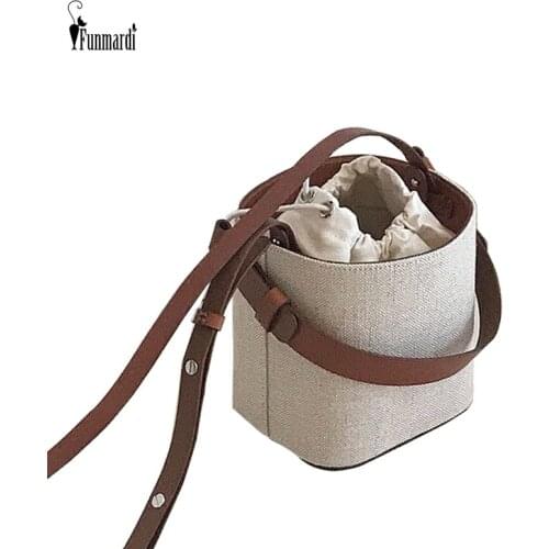 FUNMARDI Straw Bucket Bags Drawstring Wove Summer Bags Women Beach Bag Fashion Small Shoulder Bag Lady Crossbody Bag WLHB3068