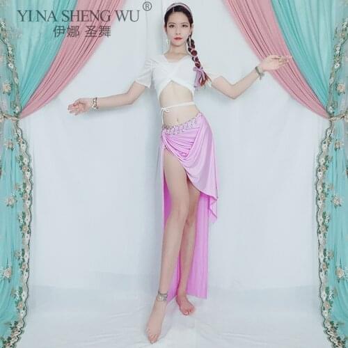 Belly Dance Top Shirt Short Sleeve Practice Clothes Sexy Female Adult Long Hip Scarf Elegant Profession Performance Clothing New