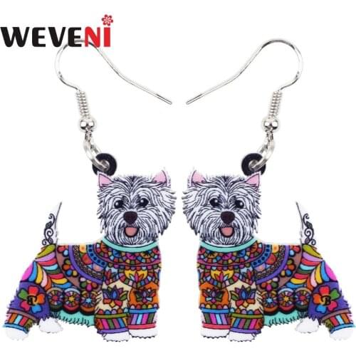 WEVENI Big Animal Acrylic Stud Dangle Drop West Highland White Terrier Long Earrings 2018 News Trendy Jewelry For Girls Women