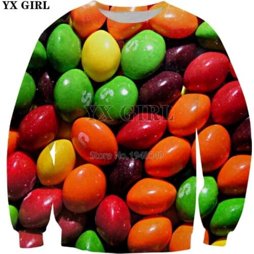 YX GIRL Drop shipping 2018 New Fashion Crewneck Sweatshirt Skittles food 3d Print Mens Womens Casual Pullover ZS562