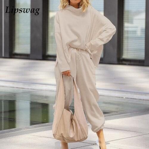 Women Fashion Solid 2 Piece Set Autumn Casual O-Neck Long Sleeve Pullover Tops+Sweatpants Outfits Casual Loose Sweatshirt Suits