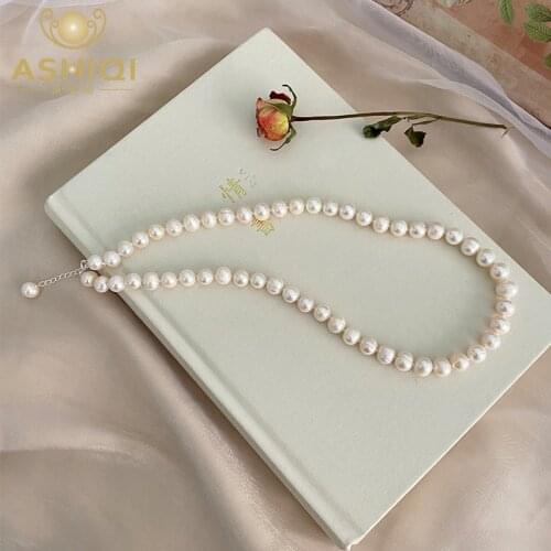ASHIQI Natural Freshwater Pearl Necklace 925 Sterling Silver Jewelry for Women 2021New Gift