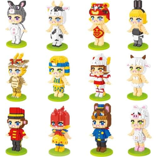 Zodiac Animal Model Girl Building Block Cartoon Pet Dress Up DIY Mini Diamond Building Block Childrens Educational Toy Gift
