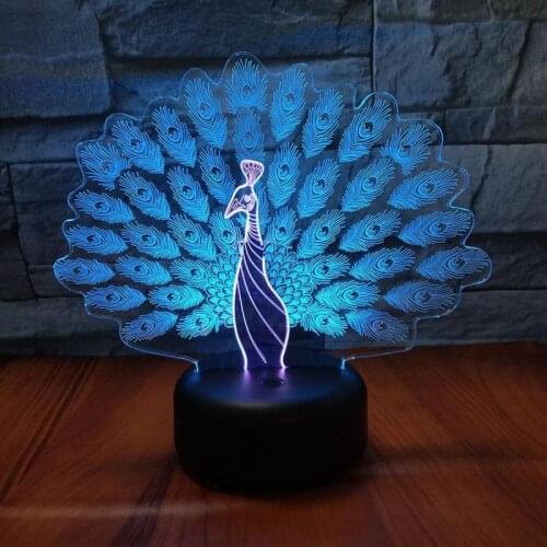 Peacock Open Screen 3d Visual Night Light Creative Colorful Usb Led Light Touch Charging Led Birthday Gift 3D Lamp