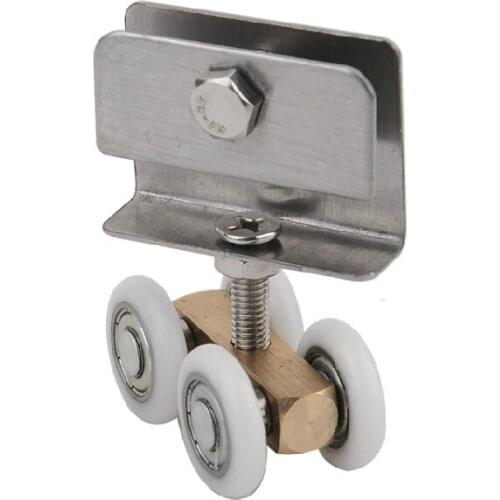 1PC 21mm OD Sliding Door 4 Wheels Roller Home Bathroom Wardrobe Wood Door Copper Hanging Wheels With Plate And Screws