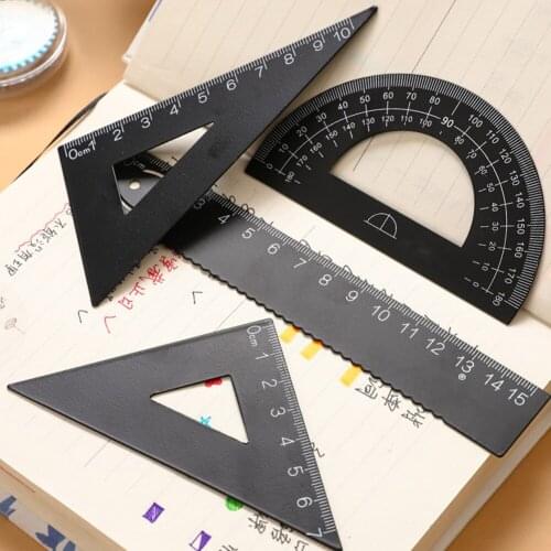 4pcs Ruler Drawing Geometry Maths Triangle Ruler Straightedge Protractor Metal Measurement Aluminum Alloy Office School Tools