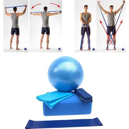 5pcs Yoga Blocks, Yoga Ball, Stretch Band - High Density Soft Non-Slip Pilates Meditation EVA Foam for Women