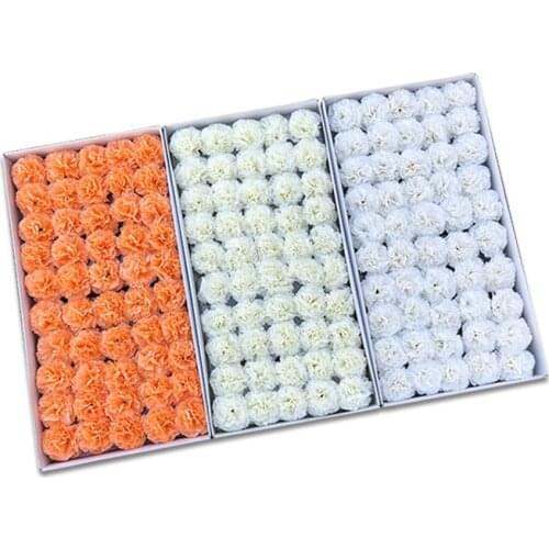 50Pcs/box Mini Carnation Soap Flower Head Eternal Flowers Bouquet Mothers Day Thanksgiving Gift Box Handmade DIY Material