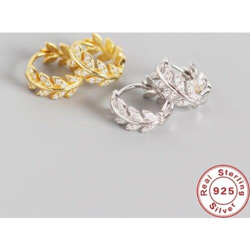 925 Sterling Silver INS wind olive leaf Zirconia Earrings for Women Gold Silver Leave Small hoop Earrings Fine Jewelry