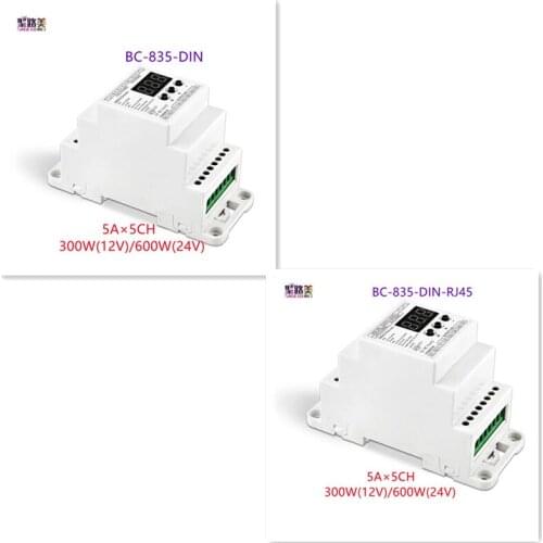 BC-835-DIN/BC-835-DIN-RJ45 DIN Rail 5CH CV PWM 5A*5CH output DMX512/1990 Decoder controller DC12-24V input for led light strip