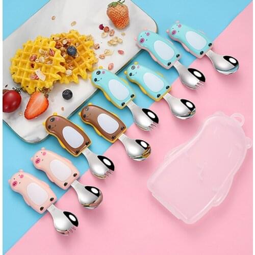 Baby Gadgets Tableware Set Children Utensil Stainless Steel Toddler Dinnerware Cutlery Cartoon Infant Food Feeding Spoon Fork
