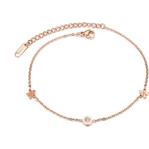 Titanium Steel Bohemia Beach Chain Link Anklets For Women Girls Roman Numerals Flower Charm Anklet Jewelry A19045